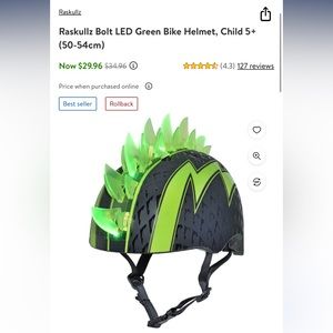 Like New! Raskullz Bolt LED Green Bike Helmet